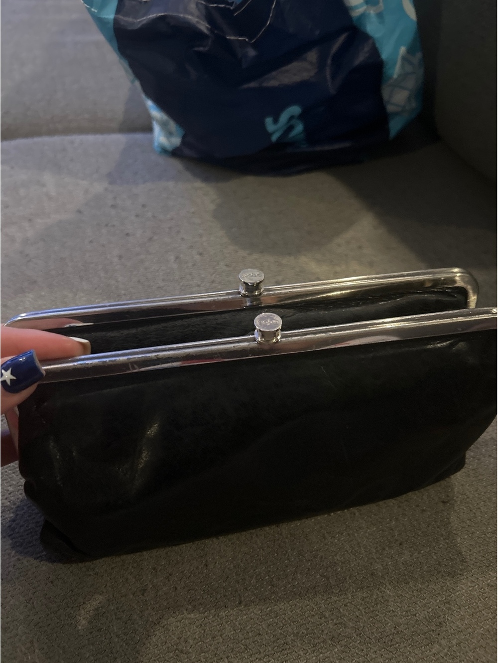 HOBO International Black Leather Frame Clutch Wallet Kiss Lock